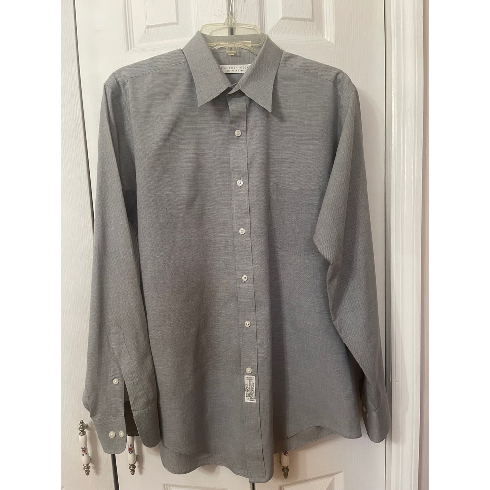 Geoffrey Beene Mens Grey White Micro Stripe Wrinkle Free Dress Shirt 15.5 34/35